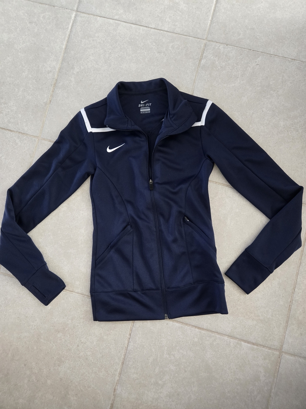 Nike Women's Navy and White Athletic Zip-Up Jacket
